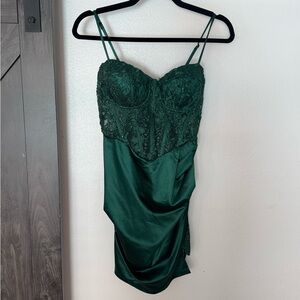 Macy's Green Lace Satin Mini Dress